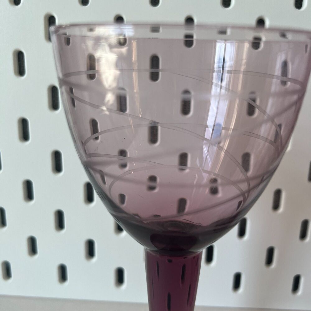 3 ikea PRALIN PURPLE 7" Wine Glasses 8 oz etched swirl table glass unique